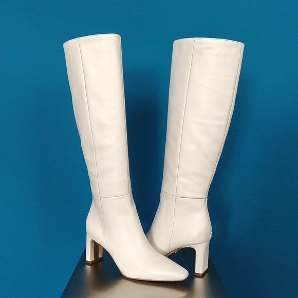 🆕️🔳🔲 SAM EDELMAN Genuine Leather Ivory Sylvia Knee High Boots // (NWT) - Picture 1 of 13